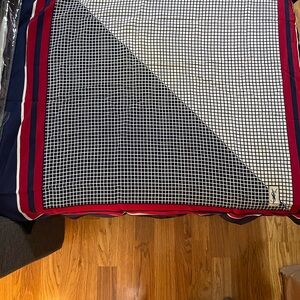 Yves Saint Laurent Red and Navy Geometric Scarf